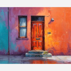 auckland, old, wooden, door, soft, spring, morning, palette knife, oil painting, impasto, textured strokes, romantic cityscape, travel painting, colorful reflections, atmospheric light, vivid colors, evening glow, fine art, contemporary impressionism, bold color contrast