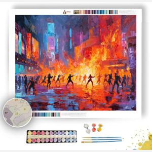 RAINSTORM OVER NEON PLAZA - Paint by Numbers Full Kit