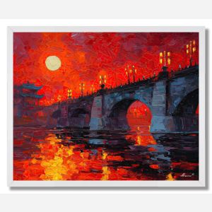 AT RIVER BRIDGE MOON - FRAMED