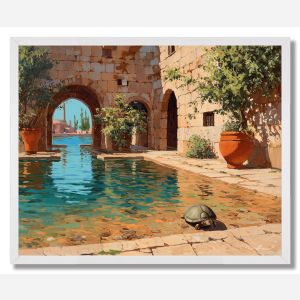 INTO THE COURTYARD SHADE - FRAMED