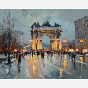 ancient rome, triumphal arch square, oil painting, palette knife texture, impasto painting, textured canvas, fine art painting, dramatic lighting, rich colors, painterly style, studio artwork, gallery art, wall art, visual composition, bold brushwork, canvas painting, color contrast, fine texture, art collection, expressive painting