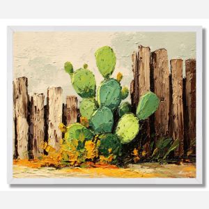 CACTUS BESIDE WOODEN FENCE - FRAMED