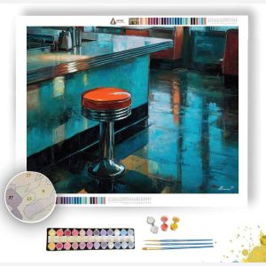 DINER STOOL IN NEON BY WINDOW LIGHT - Paint by Numbers Full Kit