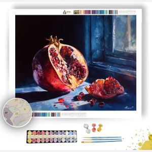POMEGRANATE ON DARK TABLE IN BLUE HOUR - Paint by Numbers Full Kit