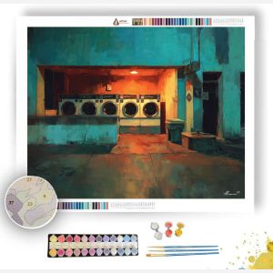 LAUNDROMAT AFTER DARK AT FIRST LIGHT - Paint by Numbers Full Kit