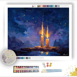 TWIN CANDLES ON ALTAR UNDER OPEN SKY - Paint by Numbers Full Kit