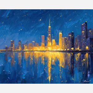 star, a star themed composition featuring midnight skyline, a night or still life setting, midnight skyline, midnight blue with silver and warm gold highlights, quietly luminous, foreground subject, impasto texture, textured strokes, atmospheric depth, oil painting, palette knife texture, impasto oil, thick paint, bold brushwork, soft glow, color contrast, layered depth, foreground focus, background gradient