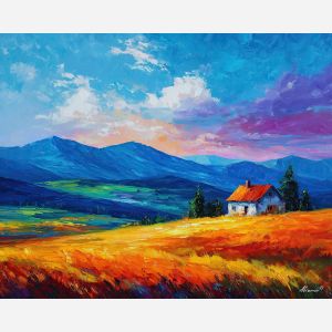 GLOWING HIGHLANDS, sunlit highlands with warm grass open blue sky and bright distance under crisp daylight vivid Leonid Afremov style mood , landscape painting, nature wall art, scenic artwork, oil painting, canvas art, wall art, Afremov style, palette knife texture, colorful landscape, bright scenery, decorative artwork, textured painting, vivid landscape art, gallery wall art, luminous painting, sunlit landscape, daylight scenery, home decor art