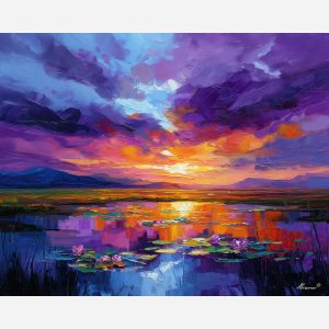 CLOUD BASIN, a daylight basin filled with low clouds flower banks and impossible warm reflections vivid Leonid Afremov style mood bol, landscape painting, surreal landscape, surreal wall art, oil painting, canvas art, wall art, Afremov style, palette knife texture, daylight landscape, colorful scenery, decorative artwork, textured painting, fantasy landscape, gallery wall art, luminous painting, bright landscape art, dream scenery, home decor art