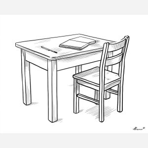 Writing Table Quiet, simple line art of a writing table with notebook and chair plain white background, line art, minimal line drawing, black and white art, simple illustration, outline drawing, canvas art, wall art, minimalist artwork, clean line art, decorative line drawing, modern line art, gallery wall art, home decor art, simple black line, white background art, contour drawing, minimal scene art, ink outline style