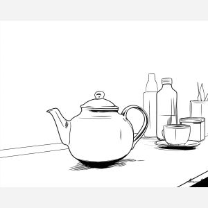 Kitchen Teapot, simple line art of a teapot in a kitchen scene plain white background minimal contour drawing, line art, minimal line drawing, black and white art, simple illustration, outline drawing, canvas art, wall art, minimalist artwork, clean line art, decorative line drawing, modern line art, gallery wall art, home decor art, simple black line, white background art, contour drawing, minimal scene art, ink outline style