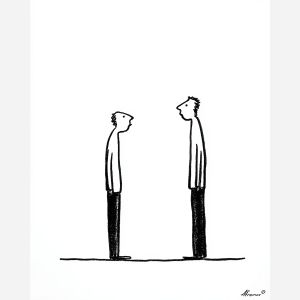 Two Men Talking, very simple black line art of two men talking plain white background sparse outline work, line art people, minimal figure drawing, black and white figure art, simple line illustration, outline people drawing, canvas art, wall art, minimalist artwork, clean line art, decorative line drawing, modern line art, gallery wall art, home decor art, human contour drawing, white background art, minimal figure art, couple line art, simple people sketch