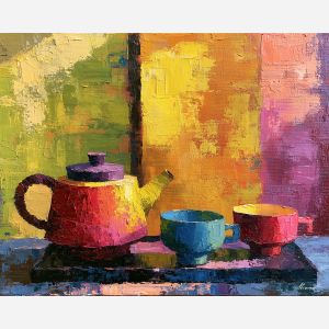small teapot, teapot two, two cups, small art, small painting, teapot art, teapot painting, two art, two painting, cups art, cups painting, paper art, paper painting, screens art, screens painting, glowing art, glowing painting, rainy art, rainy painting, daylight art