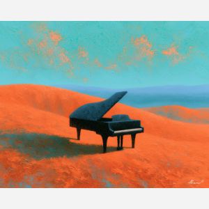 black grand, grand piano, piano standing, black art, black painting, grand art, grand painting, piano art, piano painting, standing art, standing painting, among art, among painting, orange art, orange painting, dunes art, dunes painting, turquoise art, turquoise painting, sky art
