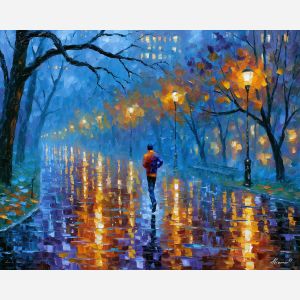 solitary runner, runner crossing, evening runner art, city park painting, palette knife art, urban park wall art, textured oil painting, colorful landscape art, afremov inspired, luminous wall decor