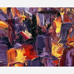plum lemon, yellow graphite, scarlet breath art, textured wall decor, modern abstract art, minimal detail painting, expressive knife marks, large abstract canvas, colorful wall art, nonrepresentational art