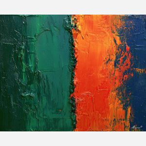 emerald orange, ultramarine nonrepresentational, velvet velocity art, heavy impasto art, bold color fields, textured wall decor, modern abstract art, minimal detail painting, expressive knife marks, large abstract canvas