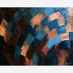 cerulean peach, dark umber, lost temple art, impasto wall decor, afremov inspired, abstract oil painting, palette knife abstract, thick brush strokes, heavy impasto art, bold color fields