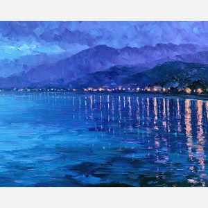 hualien painting, hualien art, taiwan city art, coastal edges, atmospheric city art, rare city painting, afremov style art, palette knife cityscape, thick brush strokes, impasto city art