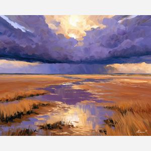 savanna salt, pan violet, salt pan art, abstract landscape decor, bold color landscape, rare landscape art, afremov style landscape, palette knife landscape, thick brush strokes, heavy impasto painting