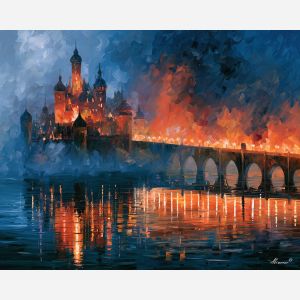 molten lagoonkeep, lagoon keep, molten lagoonkeep art, glowing reflections, colorful wall decor, fantasy wall art, no signature art, soft edge cityscape, rainlit fantasy city, textured oil painting