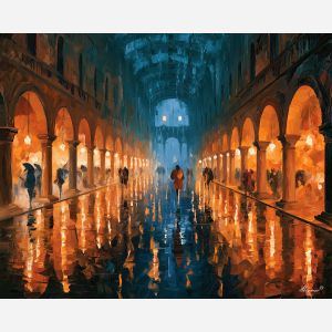 cinder arcade, covered rain, cinder arcade art, no signature art, soft edge cityscape, rainlit fantasy city, textured oil painting, dream city painting, fantasy cityscape, afremov style art