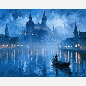 azure fogkeep, single fortress, azure fogkeep art, thick brush strokes, heavy impasto painting, broad city shapes, minimal detail art, glowing reflections, colorful wall decor, fantasy wall art