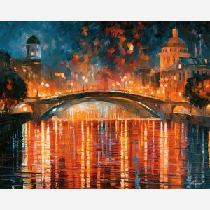 starfog bridges, arched reduced, starfog bridges art, broad city shapes, minimal detail art, glowing reflections, colorful wall decor, fantasy wall art, no signature art, soft edge cityscape