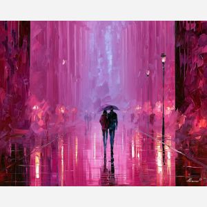 magenta columns, giant pale, magenta columns art, glowing reflections, colorful wall decor, fantasy wall art, no signature art, soft edge cityscape, rainlit fantasy city, textured oil painting