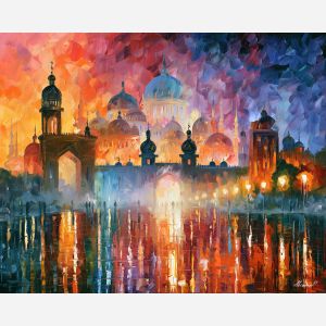 crownglow sanctuary, made domes, crownglow sanctuary art, colorful wall decor, fantasy wall art, no signature art, soft edge cityscape, rainlit fantasy city, textured oil painting, dream city painting