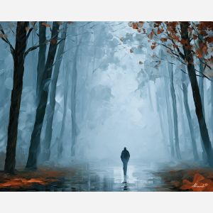 mist walker, disappearing vertical, mist walker art, people oil painting, palette knife portrait, thick brush strokes, hidden face art, silhouette painting, contour figure art, faceless figure