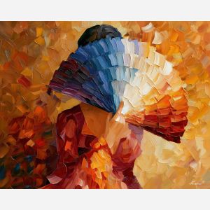 fan mask, fan mask art, shadow figure art, back view painting, unrecognizable figure, people oil painting, palette knife portrait, thick brush strokes, hidden face art, silhouette painting