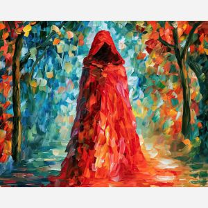 scarlet cloak, cloaked paint, scarlet cloak art, hidden face art, silhouette painting, contour figure art, faceless figure, expressive wall art, textured oil painting, afremov inspired