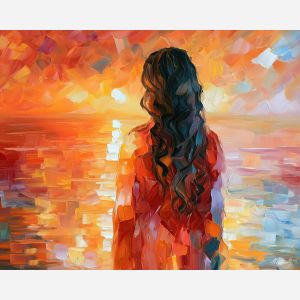 dream backview, dreamlike back, dream backview art, faceless figure, expressive wall art, textured oil painting, afremov inspired, minimal detail art, mysterious figure, shadow figure art