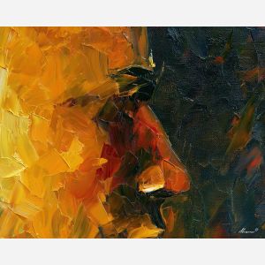 ochre profile, softened surrounding, ochre profile art, faceless figure, expressive wall art, textured oil painting, afremov inspired, minimal detail art, mysterious figure, shadow figure art