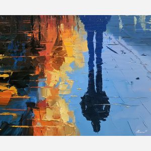 wet contour, stretched across, wet contour art, thick brush strokes, hidden face art, silhouette painting, contour figure art, faceless figure, expressive wall art, textured oil painting