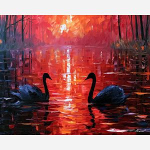 swans forget, floor mythic, swans forget the floor art, fantasy animal painting, palette knife animal, thick brush strokes, glowing wall decor, minimal detail art, afremov inspired, textured oil painting