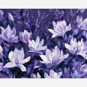 magnolias melt, violet dark, magnolias melt into violet art, dark botanical art, moody floral painting, oversized botanicals, palette knife flowers, thick brush strokes, textured oil painting, dramatic wall decor