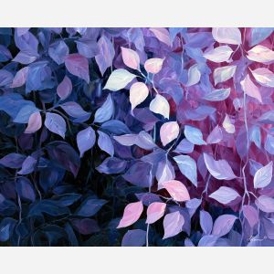 vines slide, dreamlight dark, vines slide into dreamlight art, dark floral decor, large leaf painting, dark botanical art, moody floral painting, oversized botanicals, palette knife flowers, thick brush strokes