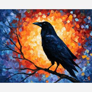 ravens soften, darkness mythic, ravens soften the darkness art, thick brush strokes, glowing wall decor, minimal detail art, afremov inspired, textured oil painting, mystical wildlife art, animal wall art