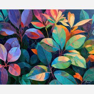 leaves soften, darkness dark, leaves soften the darkness art, dramatic wall decor, plant wall art, minimal detail art, afremov inspired, dark floral decor, large leaf painting, dark botanical art