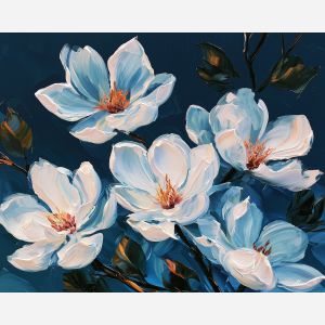 magnolias paint, air dark, magnolias paint the air art, oversized botanicals, palette knife flowers, thick brush strokes, textured oil painting, dramatic wall decor, plant wall art, minimal detail art
