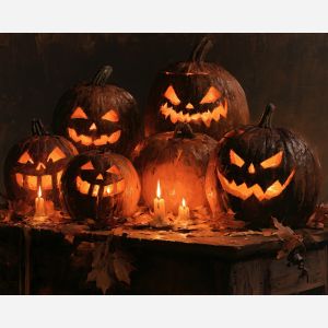 jack o lantern painting, pumpkin oil painting, halloween still life, glowing pumpkin art, halloween decor, autumn still life, candlelight painting, spooky wall art, orange wall decor, seasonal oil painting