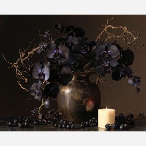 black orchid painting, gothic floral art, halloween flower painting, dark botanical decor, halloween oil painting, orchid wall art, moody floral painting, gothic still life, elegant halloween art, dark flower decor