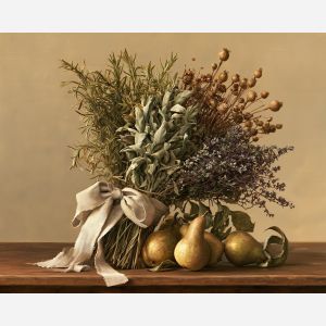 fall herb painting, autumn botanical art, seasonal still life, herb wall decor, fall oil painting, rustic kitchen art, botanical still life, autumn home decor, dried herb painting, harvest decor