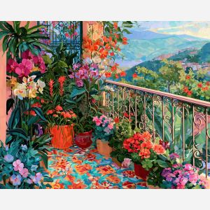 Medellin painting, Colombia flower art, balcony wall decor, oil painting, Colombian home decor, orchid painting, tropical floral art, South America wall decor, colorful balcony painting, cultural interior art