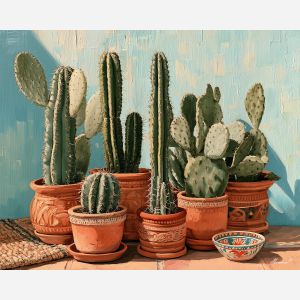 cactus painting, Mexican decor art, terracotta pot painting, Mexico wall art, oil painting, cactus still life, southwestern decor, Mexican botanical art, colorful home decor, desert plant painting