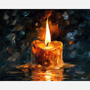 candle painting, colourful light art, Afremov style oil painting, monochrome background decor, palette knife candle artwork, glowing flame wall art, expressive oil still life, dramatic light painting, single object art, cozy wall decor