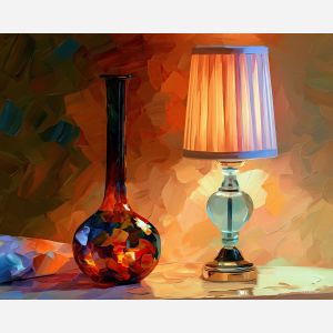 glass lamp, swallows jadeweather, glass lamp swallows jadeweather art, gallery wall art, minimal detail art, afremov inspired, colorful home art, textured oil painting, whimsical decor, dopamine decor art