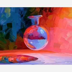 glass vase, hovers moonglass, glass vase hovers moonglass art, gallery wall art, minimal detail art, afremov inspired, colorful home art, textured oil painting, whimsical decor, dopamine decor art